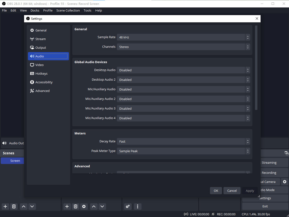 audio settings on obs