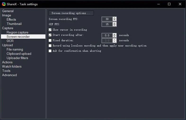 preset the recording parameters