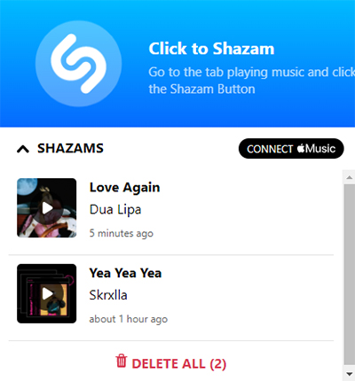 shazam extension identify song