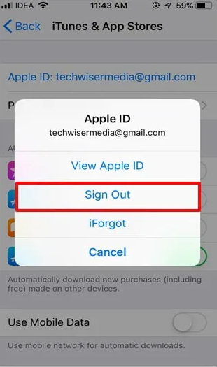 sign out apple id with itunes