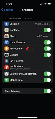 check snapchat microphone permission