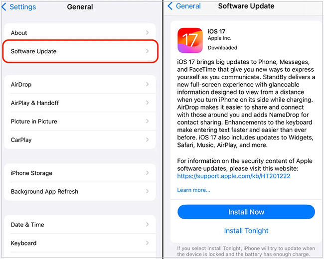 software update ios 17