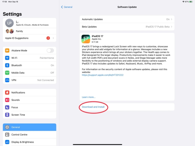 how to update ipad to ipados 17