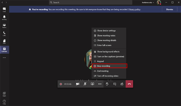 stop recording microsoft teams meeting