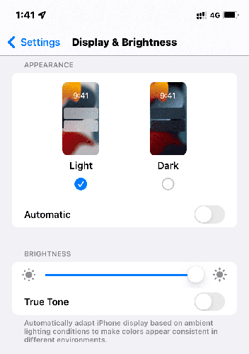 switch light to dark on display & brightness