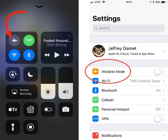 turn airplane mode on and off