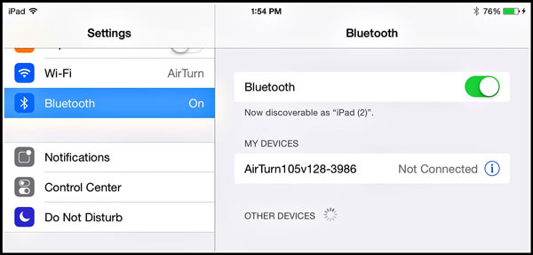 turn off ipad bluetooth