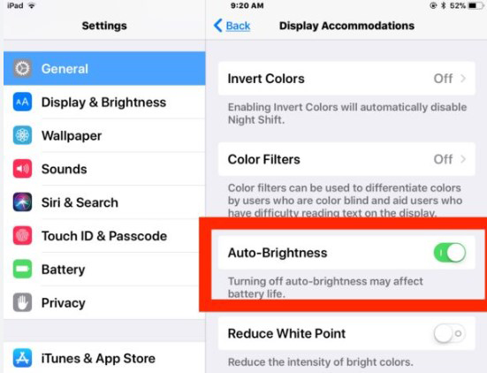 check auto brightness