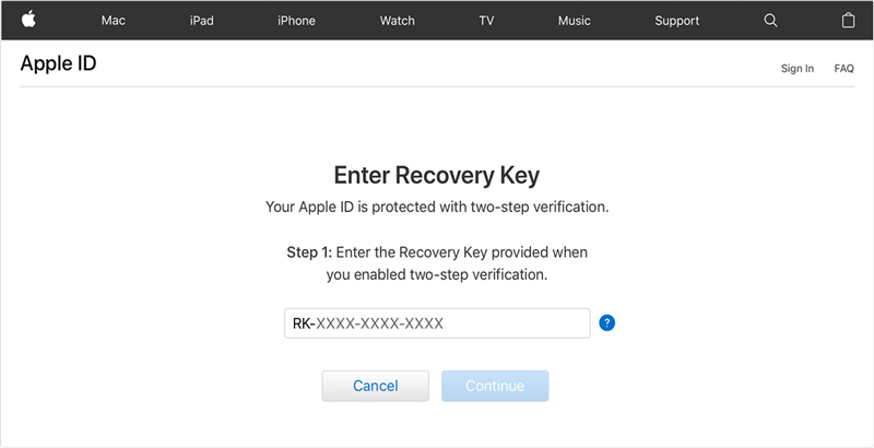 unlock apple id without security questions via recovery key