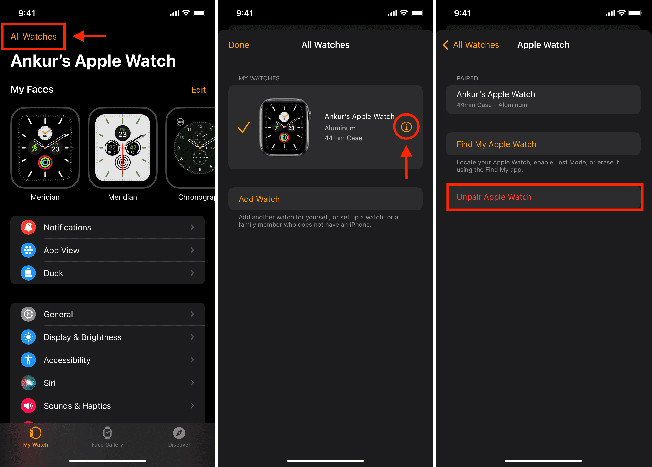 unpair apple watch from iphone
