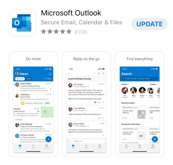 update outlook in apple store