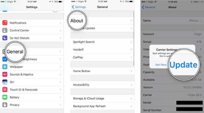 update the carrier settings to fix voicemails not showing up on iphone