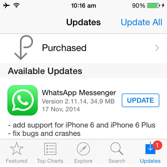 update whatsapp