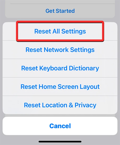 reset all settings on iphone