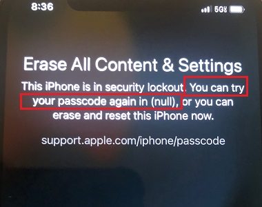 you can try your passcode again in null