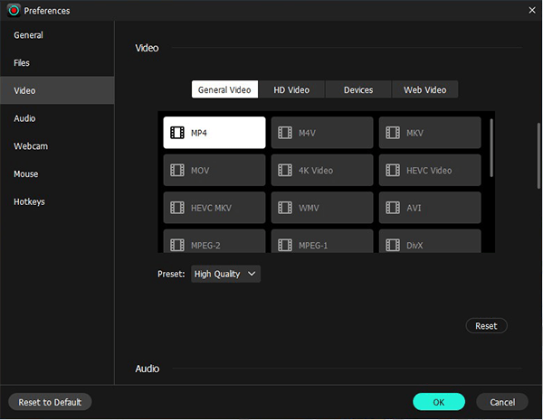 preset for signal call recording