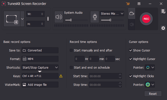 set recording parameters